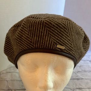 NINE WEST MADE IN PHILIPPINES WOMENS BROWN MIX 100% WOOL BERET LEATHER TRIM